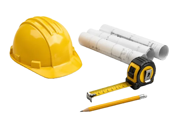 Imagen para la categoría Reformas de ZonaReformas, con plano de reforma, casco, cinta métrica, lápiz y herramientas de obra.